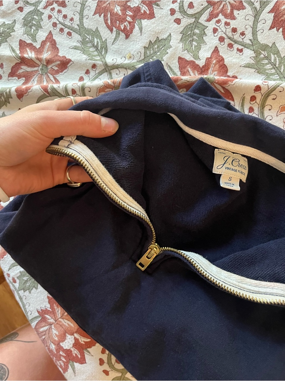 J. Crew Navy Vintage-Fleece Zip Sweatpants with Brass Hardware